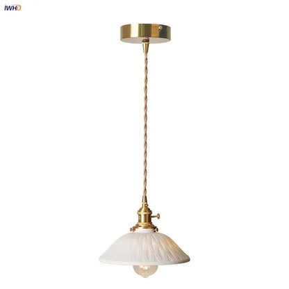 Vintage brass and ceramic led pendant light kitchen hanging lamp