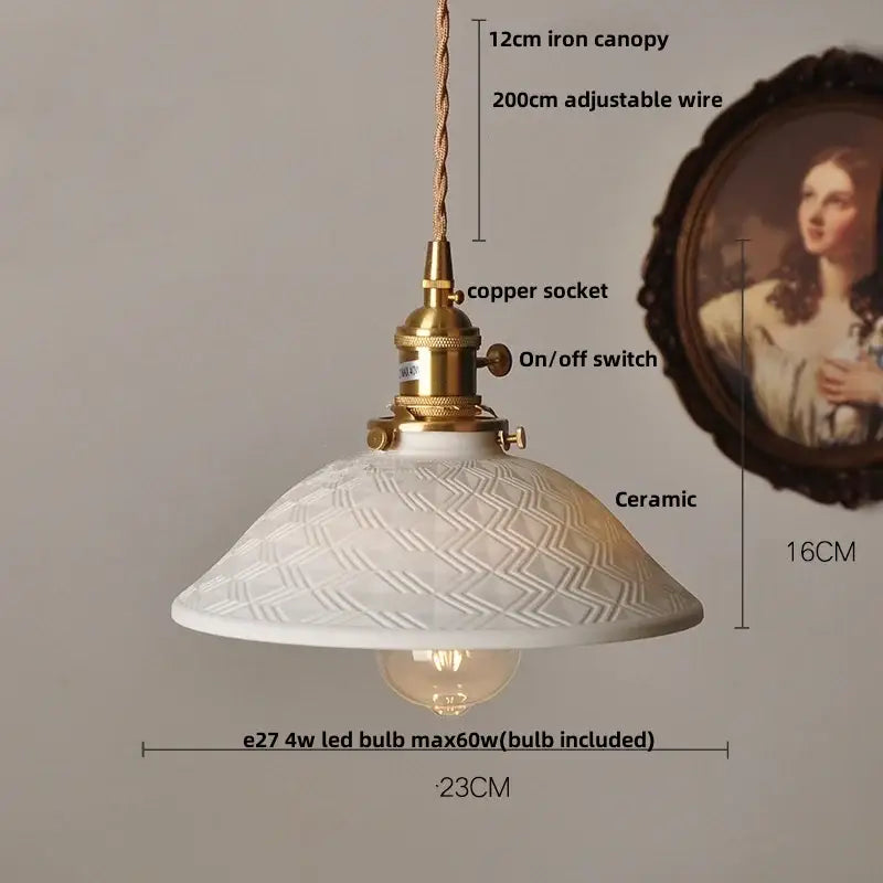 Vintage brass and ceramic led pendant light kitchen hanging lamp