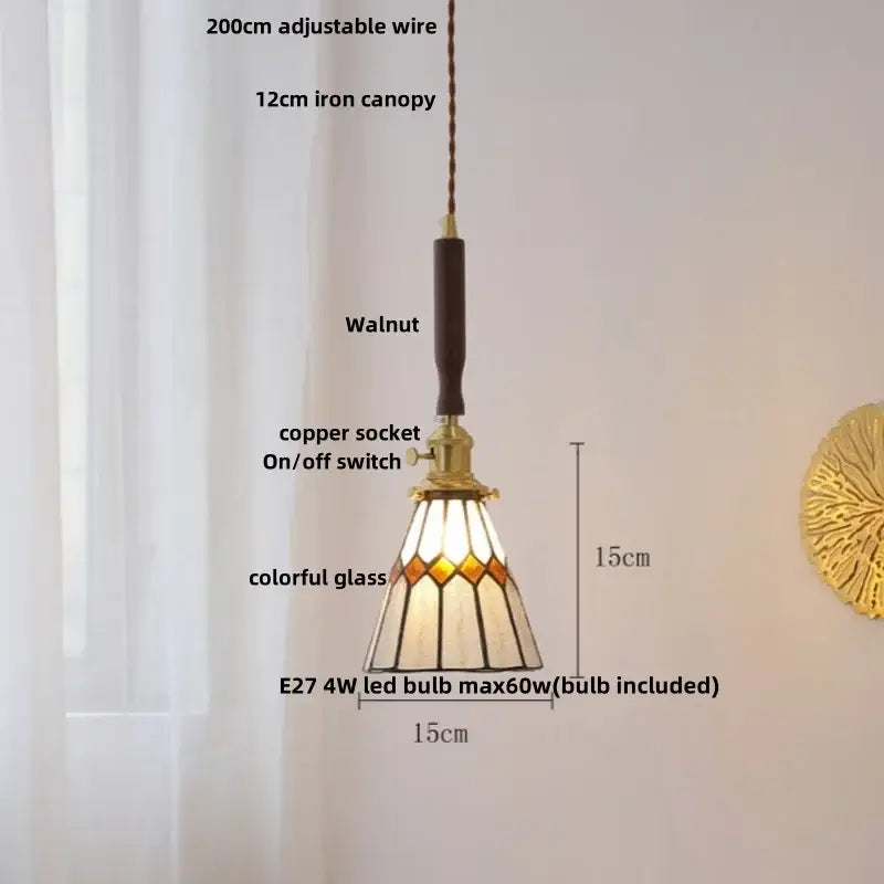 Vintage brass and ceramic walnut wood pendant light study aisle