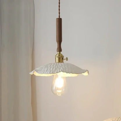Vintage brass and ceramic walnut wood pendant light study aisle