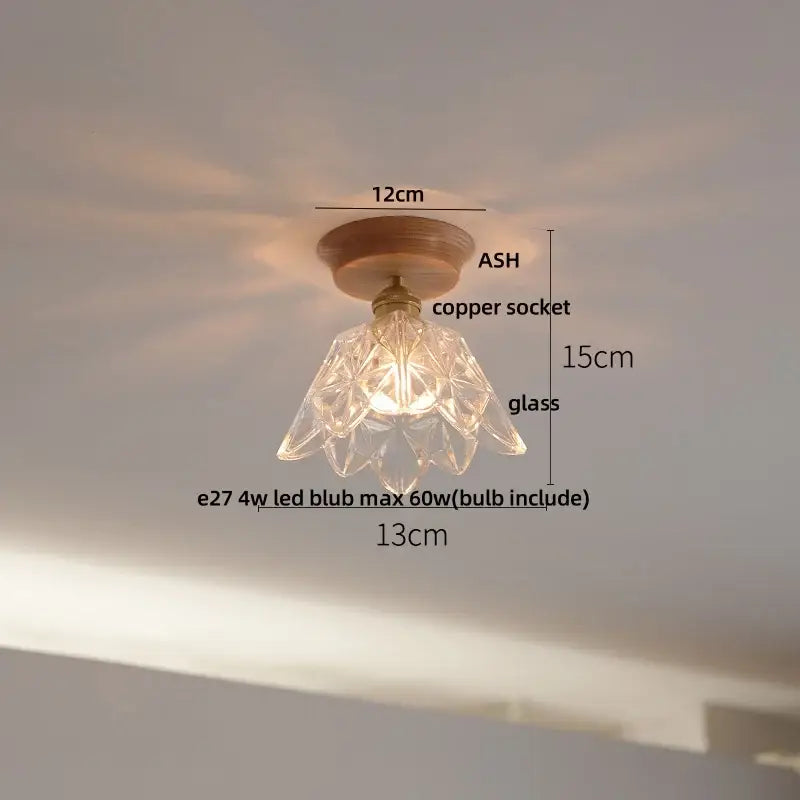 Vintage brass and clear glass led ceiling light for bedroom