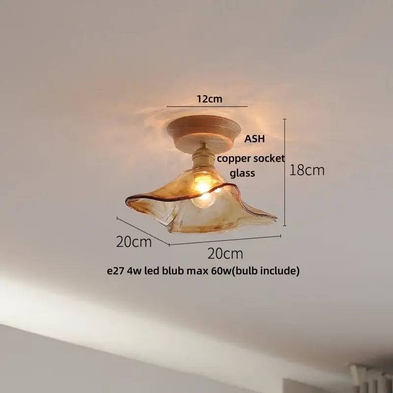 Vintage brass and clear glass led ceiling light for bedroom
