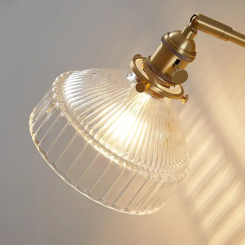 Vintage brass and clear glass wall lamp with pull chain switch bedroom