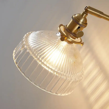 Vintage brass and clear glass wall lamp with pull chain switch bedroom