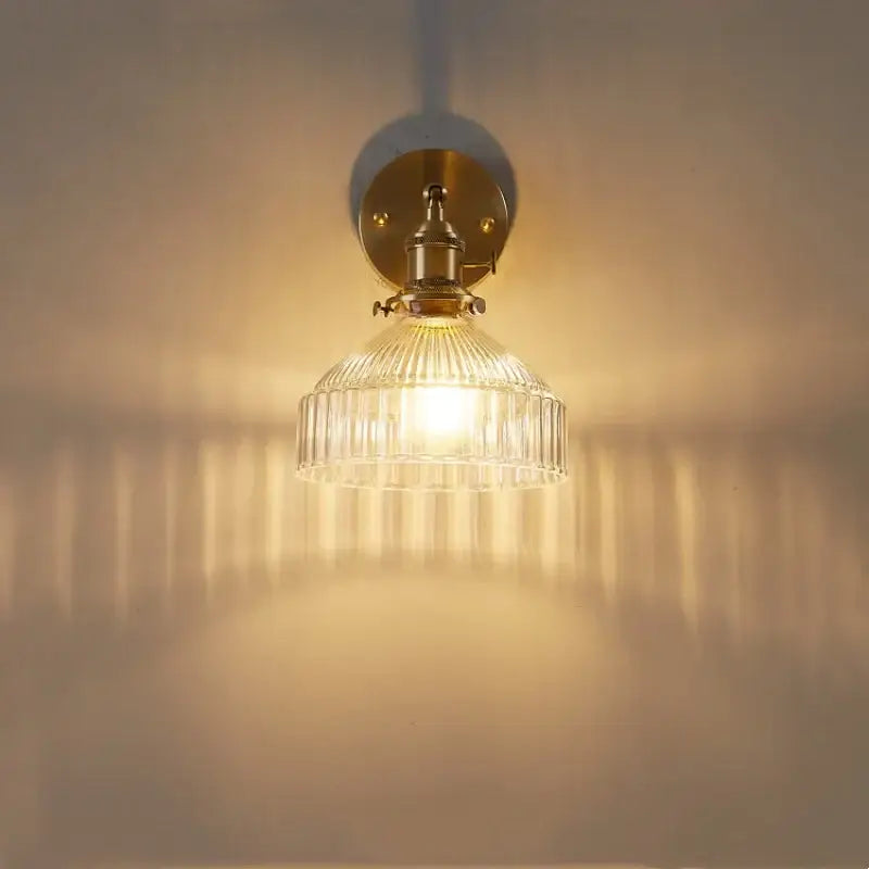 Vintage brass and clear glass wall lamp with pull chain switch bedroom