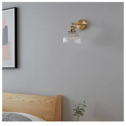 Vintage brass and clear glass wall lamp with pull chain switch bedroom