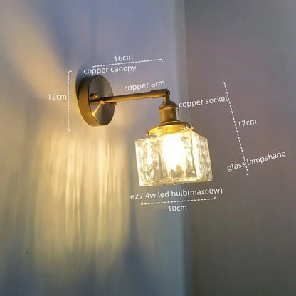Vintage brass and glass led wall lamp bedroom pull chain light