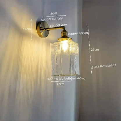 Vintage brass and glass led wall lamp bedroom pull chain light