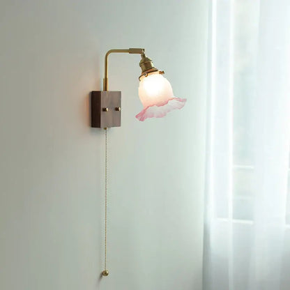 Vintage brass and glass pink led wall lamp bedroom sconce