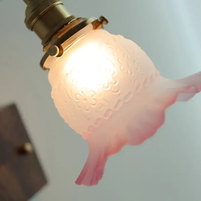 Vintage brass and glass pink led wall lamp bedroom sconce