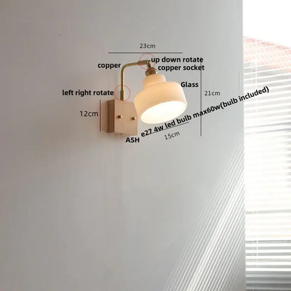 Vintage brass and glass pink led wall sconce bedroom bedside lamp