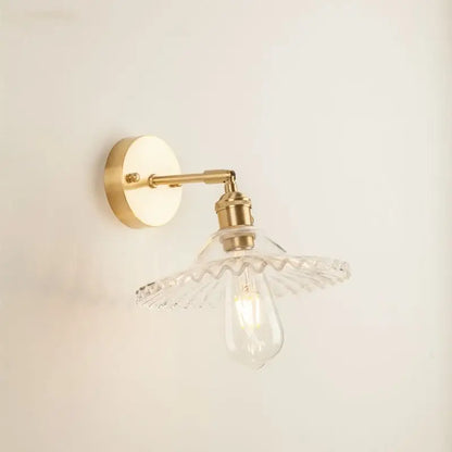 Vintage brass and green glass led wall light bedroom sconce