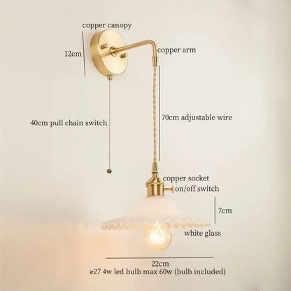 Vintage brass and green glass led wall light bedroom sconce