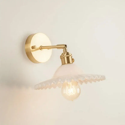 Vintage brass and green glass led wall light bedroom sconce