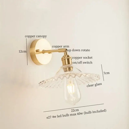 Vintage brass and green glass led wall light bedroom sconce
