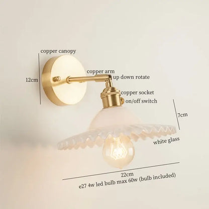 Vintage brass and green glass led wall light bedroom sconce