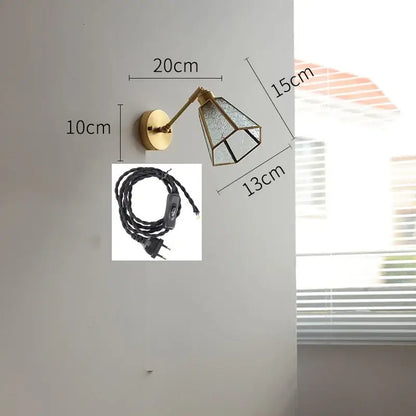 Vintage brass and green glass led wall lights bedroom sconce