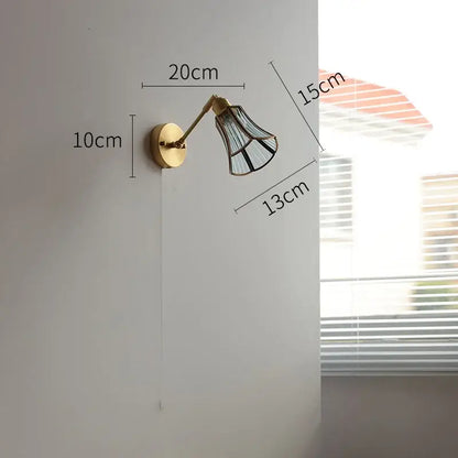 Vintage brass and green glass led wall lights bedroom sconce