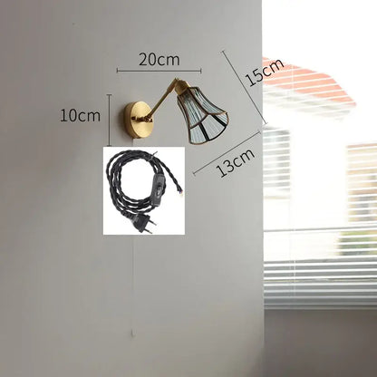 Vintage brass and green glass led wall lights bedroom sconce