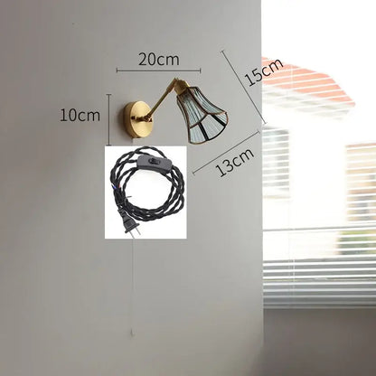 Vintage brass and green glass led wall lights bedroom sconce