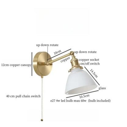 Vintage brass and green glass led wall sconce for bedroom