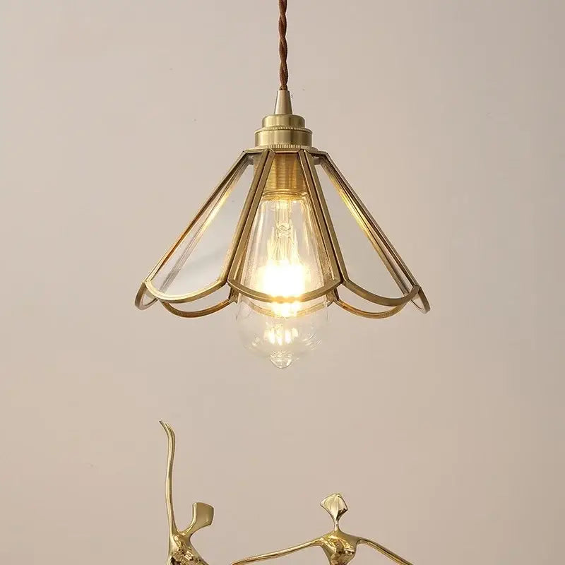 Vintage brass and green glass pendant light bedroom decor