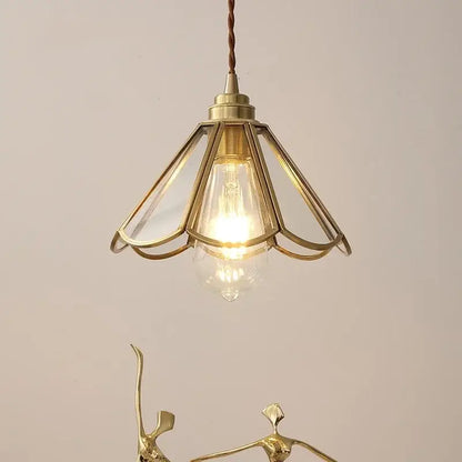 Vintage brass and green glass pendant light bedroom decor