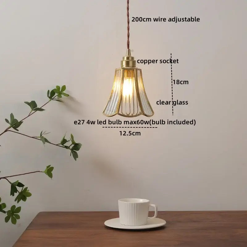 Vintage brass and green glass pendant light bedroom decor