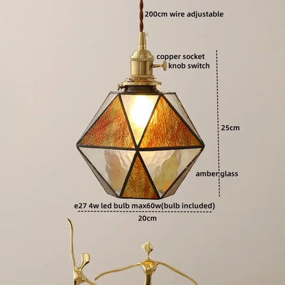 Vintage brass and green glass pendant light bedroom decor