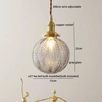 Vintage brass and green glass pendant light bedroom decor