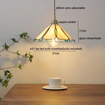 Vintage brass and green glass pendant light bedroom decor