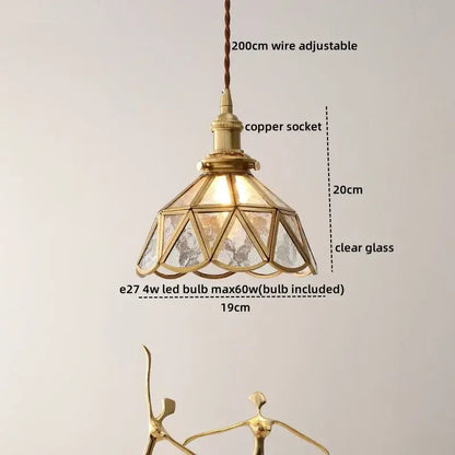 Vintage brass and green glass pendant light bedroom decor