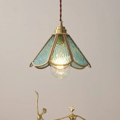 Vintage brass and green glass pendant light bedroom decor