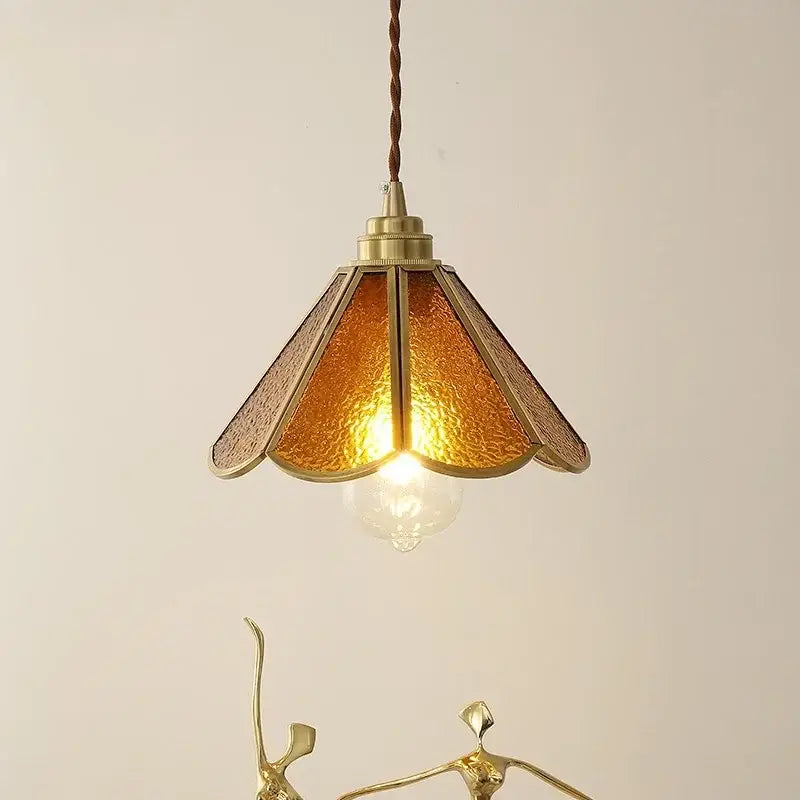 Vintage brass and green glass pendant light bedroom decor