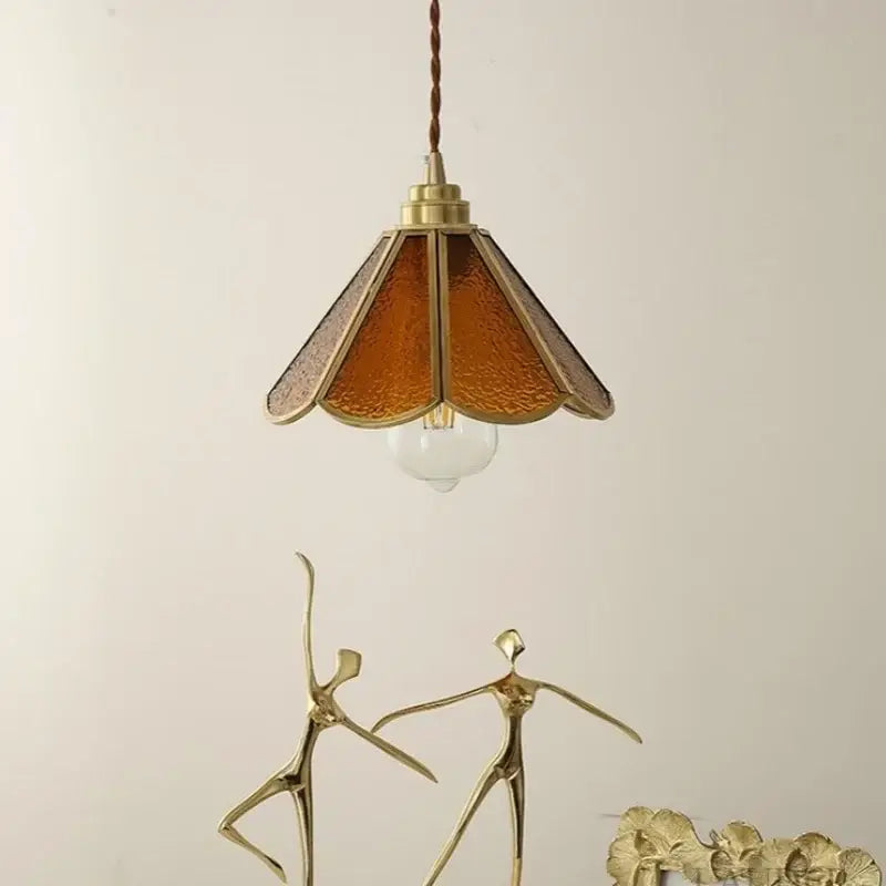 Vintage brass and green glass pendant light bedroom decor