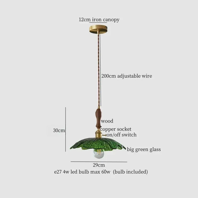 Vintage brass and green leaf led pendant lamp for dining room