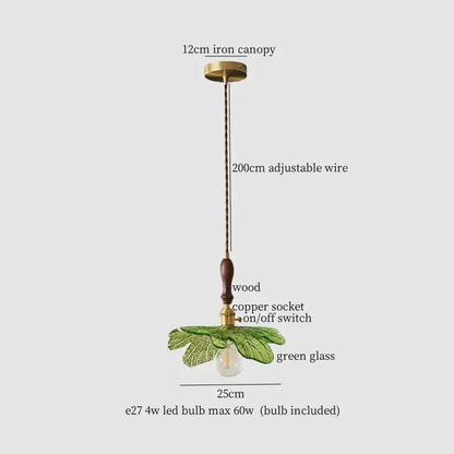 Vintage brass and green leaf led pendant lamp for dining room