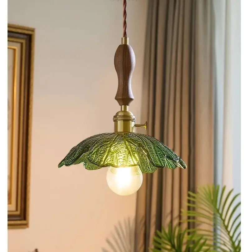 Vintage brass and green leaf led pendant lamp for dining room