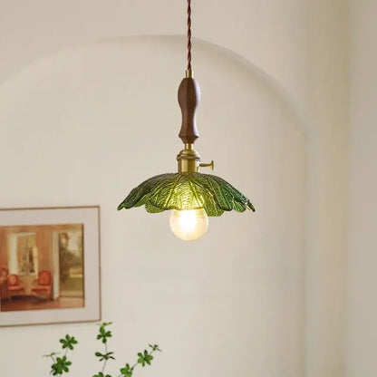 Vintage brass and green leaf led pendant lamp for dining room