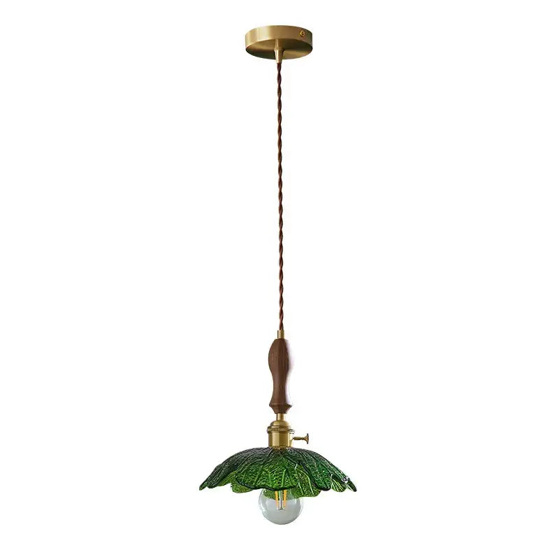 Vintage brass and green leaf led pendant lamp for dining room