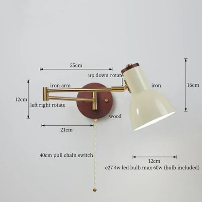 Vintage brass and leather wall lamp bedroom creamy iron led