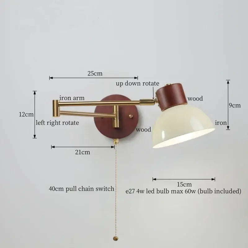 Vintage brass and leather wall lamp bedroom creamy iron led