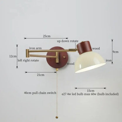 Vintage brass and leather wall lamp bedroom creamy iron led