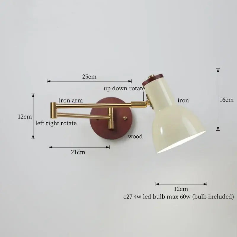 Vintage brass and leather wall lamp bedroom creamy iron led