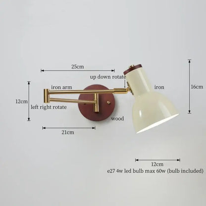 Vintage brass and leather wall lamp bedroom creamy iron led