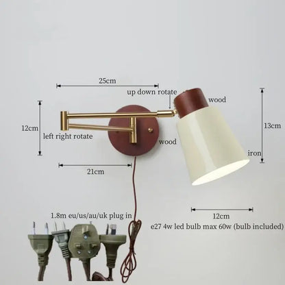 Vintage brass and leather wall lamp bedroom creamy iron led