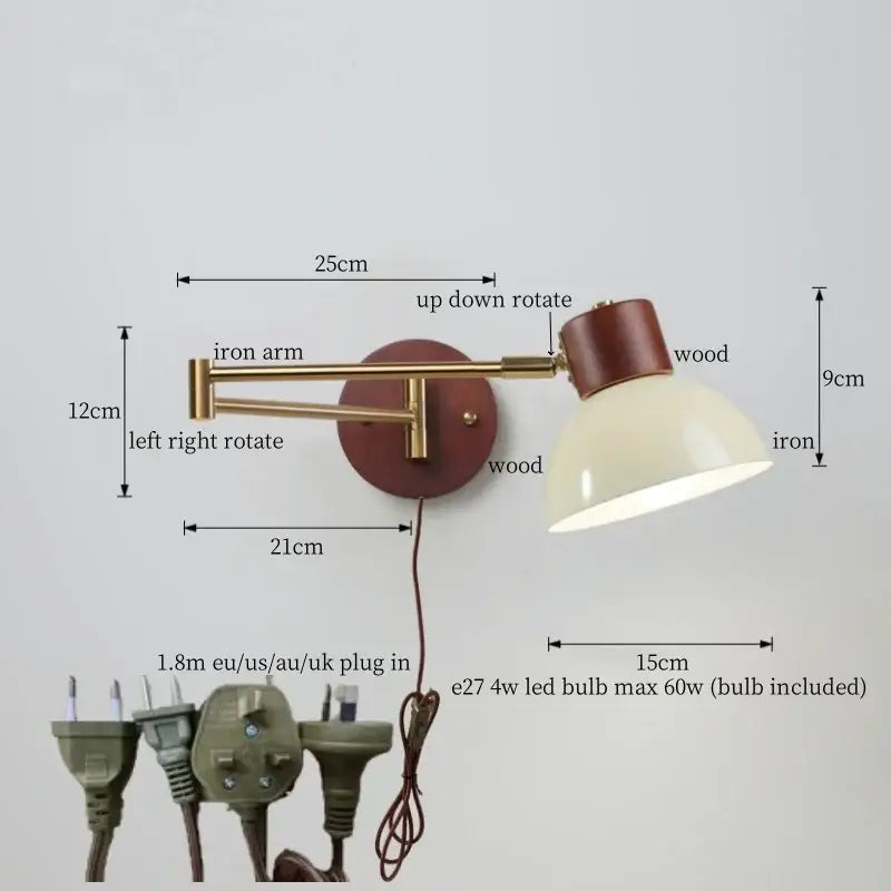 Vintage brass and leather wall lamp bedroom creamy iron led