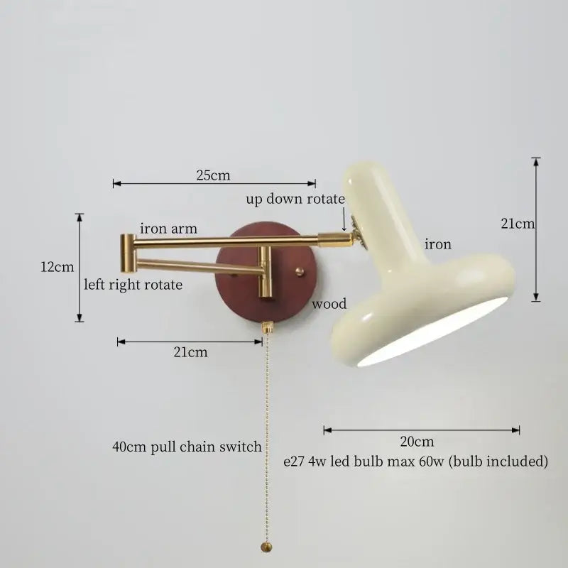 Vintage brass and leather wall lamp bedroom creamy iron led
