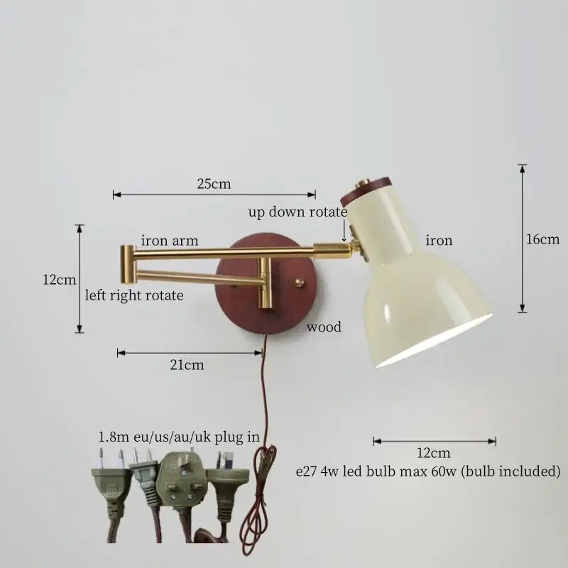 Vintage brass and leather wall lamp bedroom creamy iron led