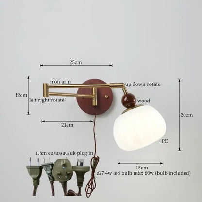 Vintage brass and leather wall lamp bedroom creamy iron led